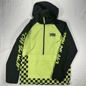 Vans Off The Wall Windbreaker Jacket Men Large Half Zip Hooded Black Neon Green
